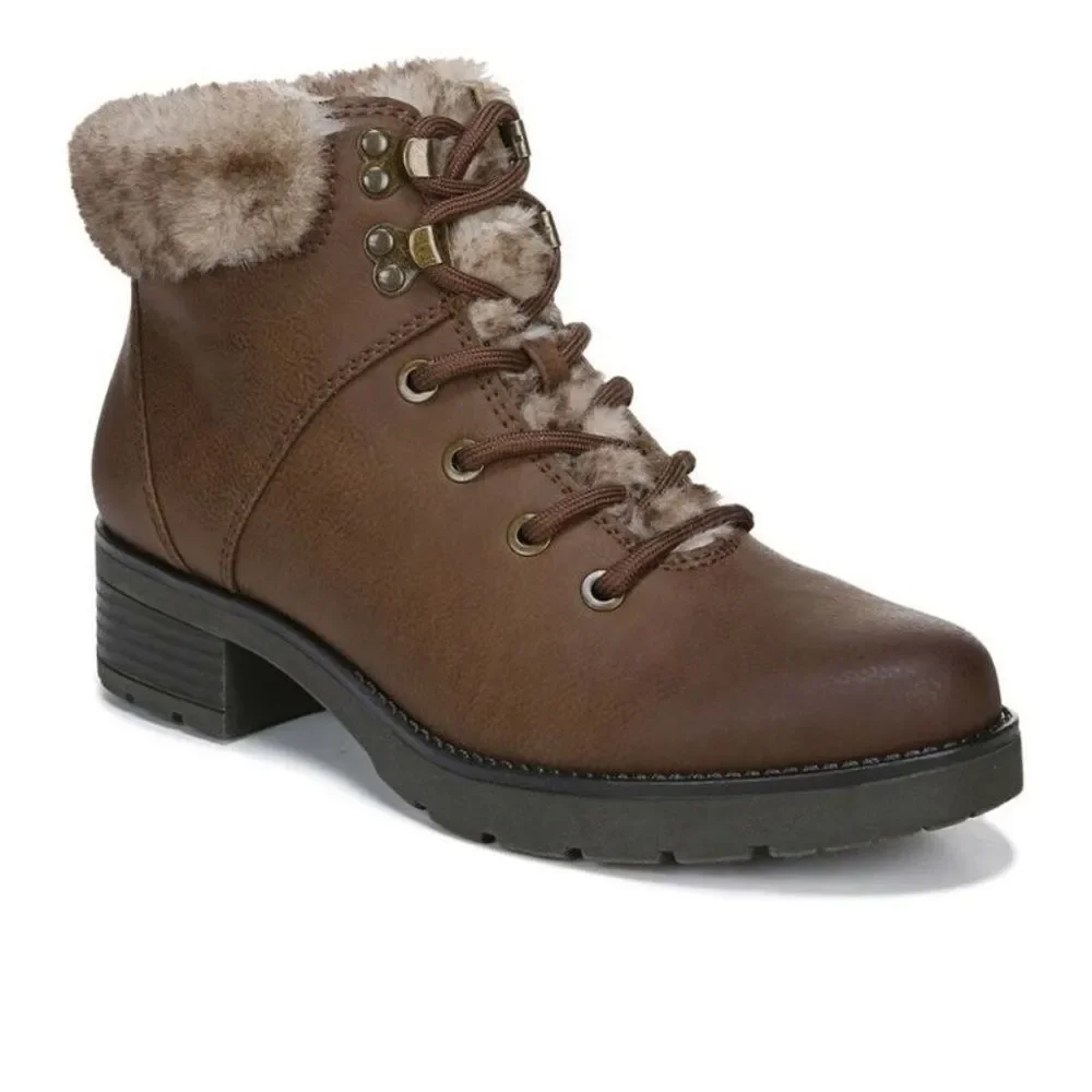 Soul By Naturalizer Quentin Brown Faux‎ Fur Lace Up Booties Sz 6